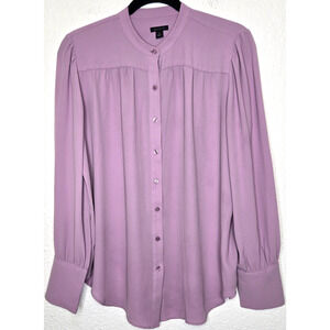 Ann Taylor Blouse Womens Medium Purple Pastel Pleated Button Up Flowy Romantic